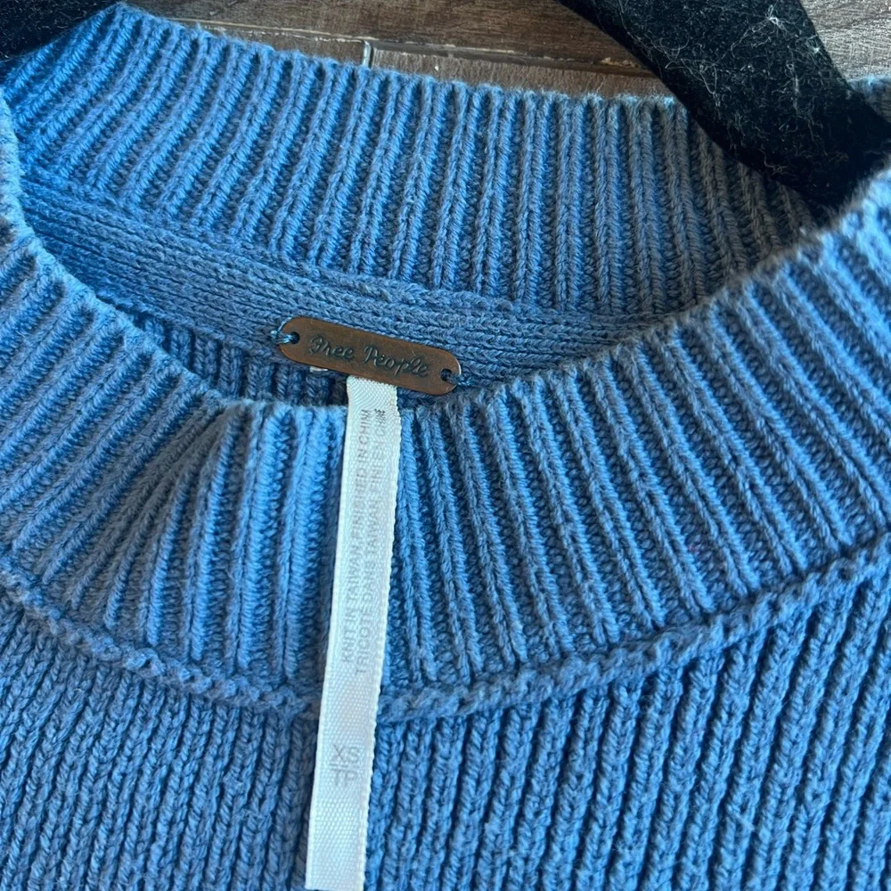 Free People Sky Blue Ribbed Crewneck Sweater